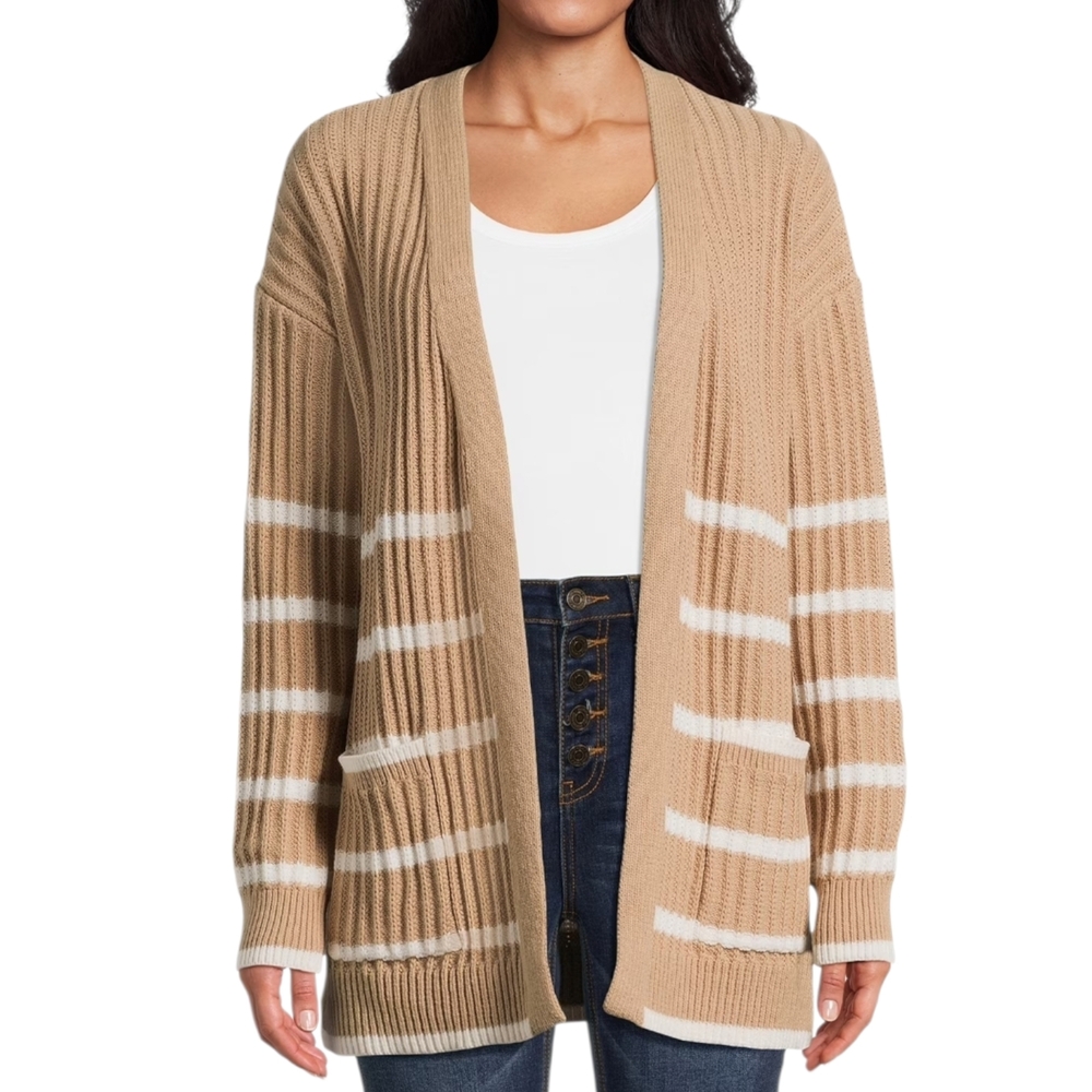NWT - Time and Tru - Tan and White Striped Cardigan - XS